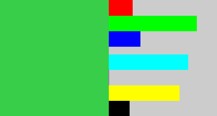 Hex color #38ce49 - medium green
