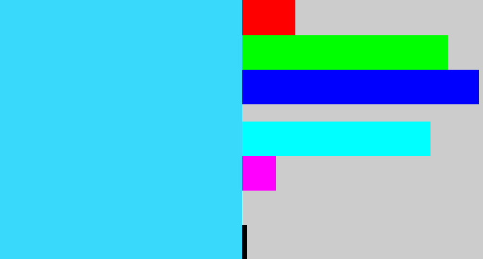 Hex color #38d9fb - bright light blue