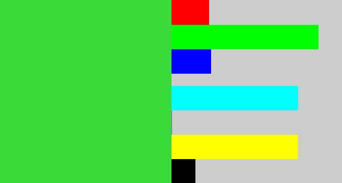 Hex color #38db3a - radioactive green