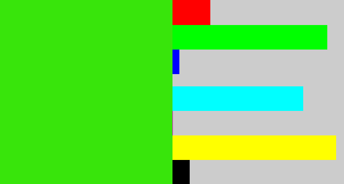 Hex color #38e50b - vivid green