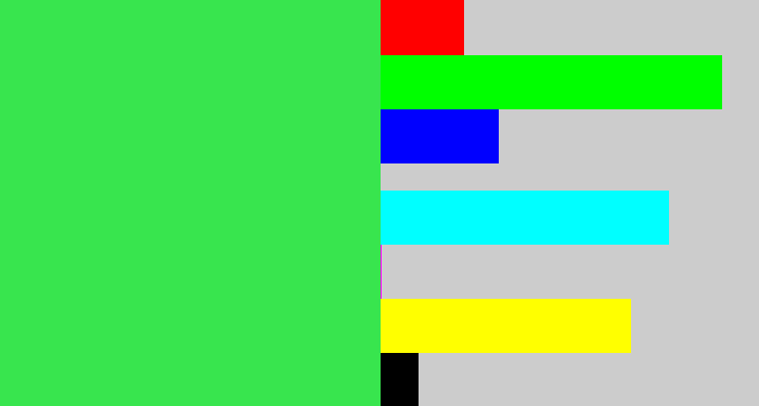 Hex color #38e54e - bright light green