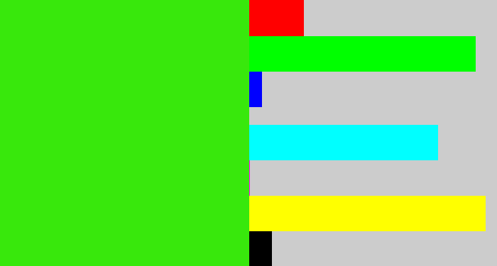 Hex color #38e80c - vivid green