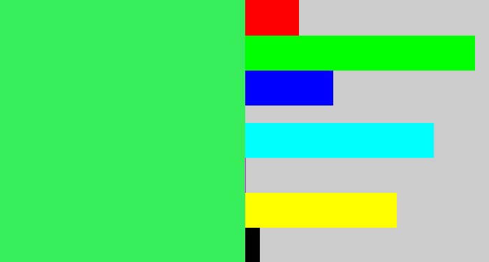 Hex color #38ef5b - bright light green