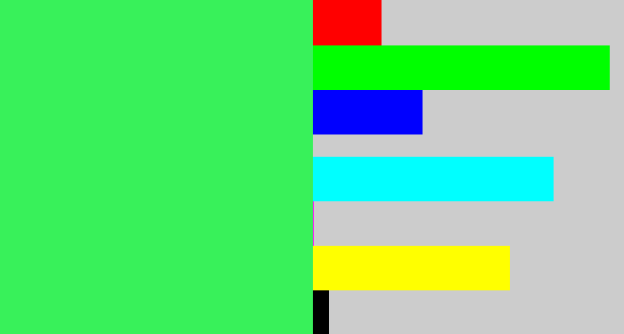 Hex color #38f15a - bright light green