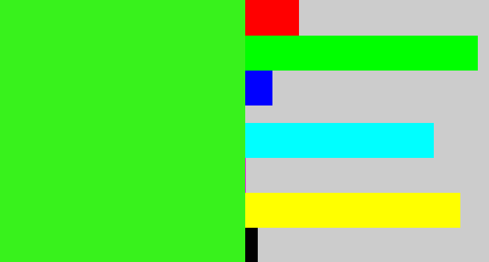 Hex color #38f21c - radioactive green