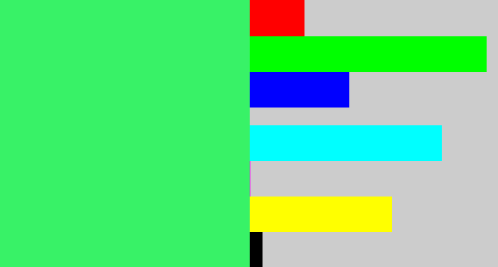 Hex color #38f267 - bright light green