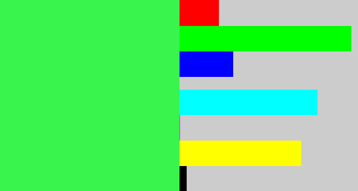 Hex color #38f44d - bright light green