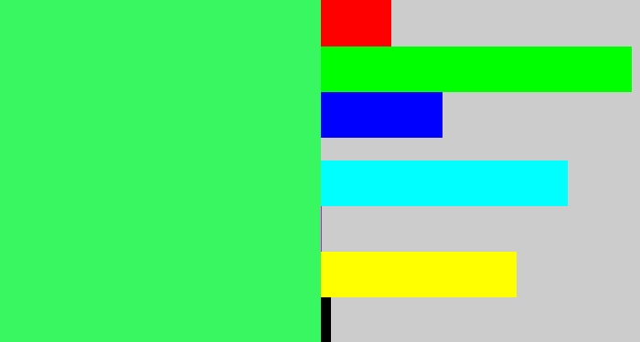 Hex color #38f761 - bright light green