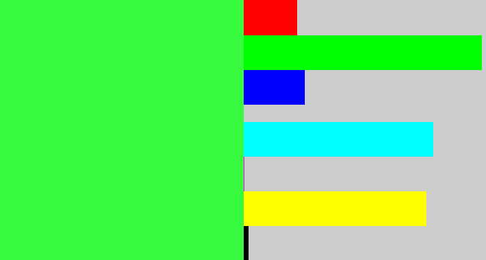 Hex color #38fb3f - bright light green