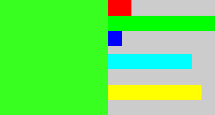 Hex color #38ff20 - radioactive green