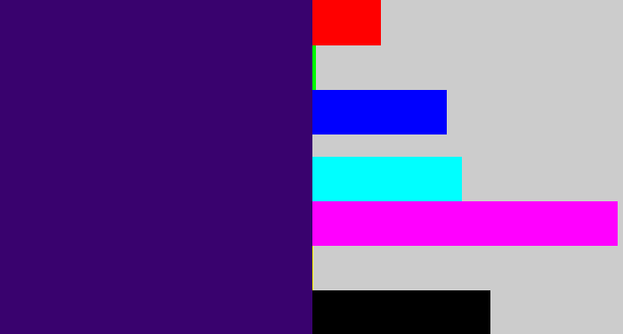 Hex color #39026e - royal purple