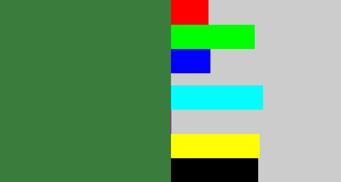 Hex color #397c3b - darkish green