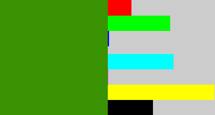 Hex color #399302 - grassy green