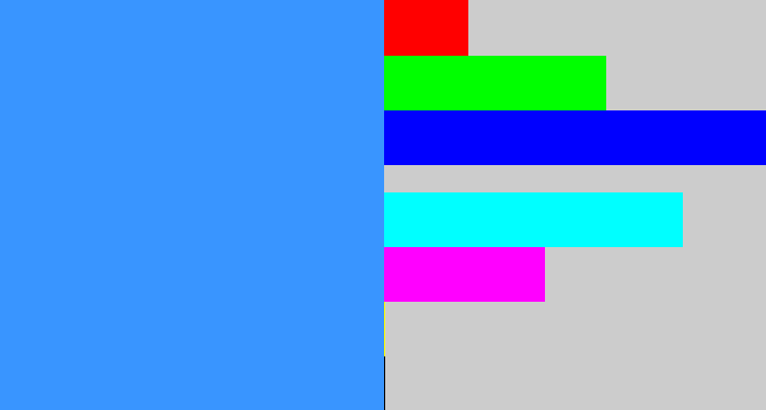 Hex color #3995ff - dodger blue