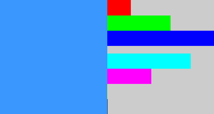 Hex color #3997fe - dodger blue