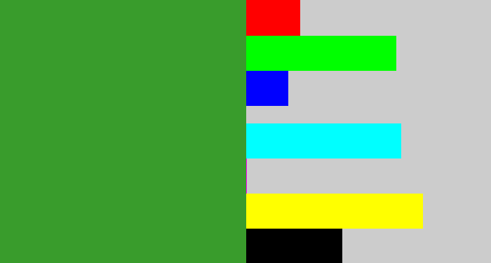 Hex color #399c2c - medium green