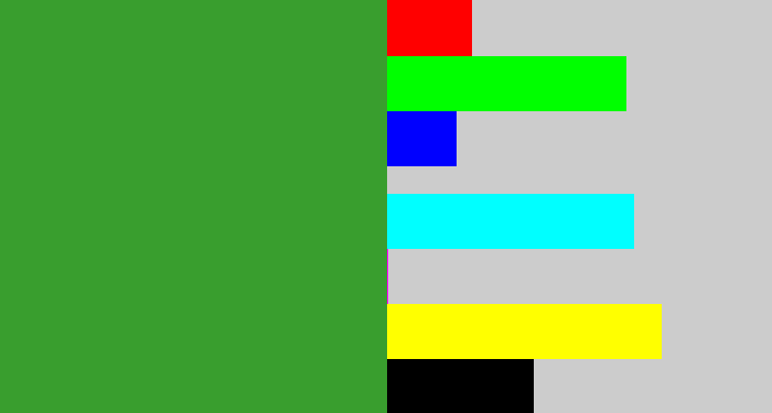 Hex color #399e2e - medium green