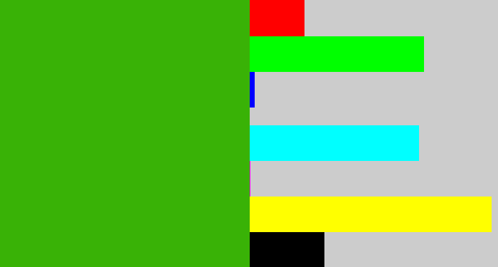 Hex color #39b206 - grassy green
