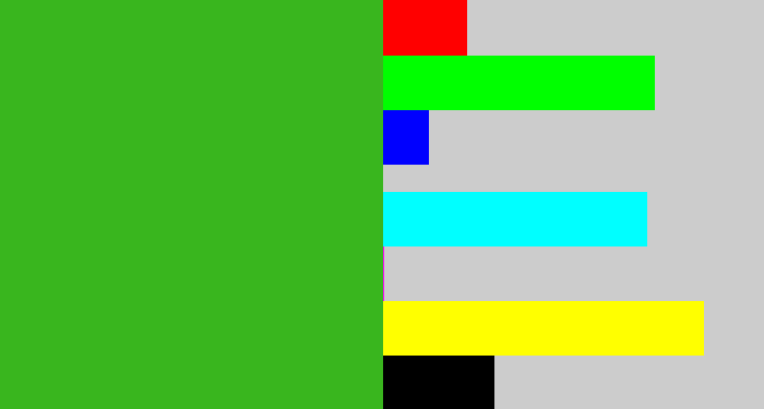 Hex color #39b61e - grass green