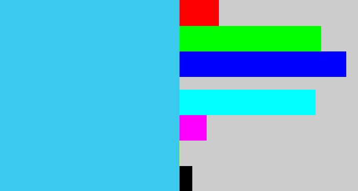 Hex color #39caee - bright light blue