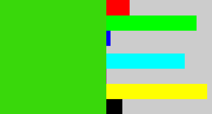 Hex color #39d80b - vivid green