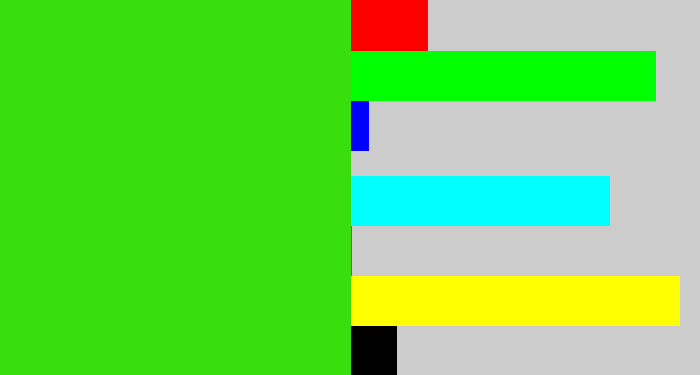 Hex color #39de0d - vivid green