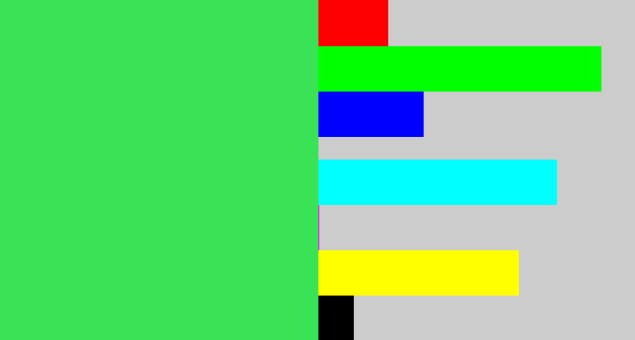 Hex color #39e355 - bright light green