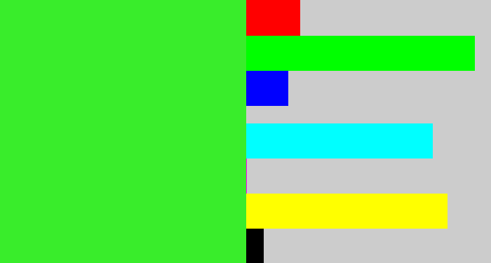 Hex color #39ed2b - radioactive green