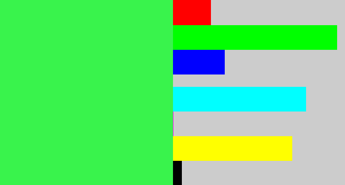 Hex color #39f34c - bright light green