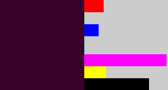 Hex color #3a012b - dark plum