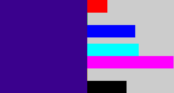 Hex color #3a018d - indigo