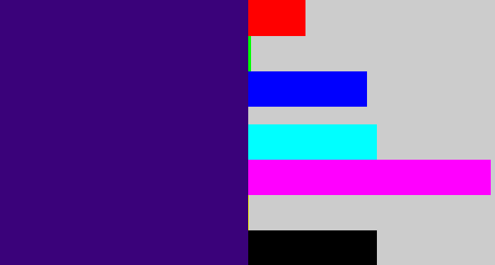Hex color #3a027a - indigo