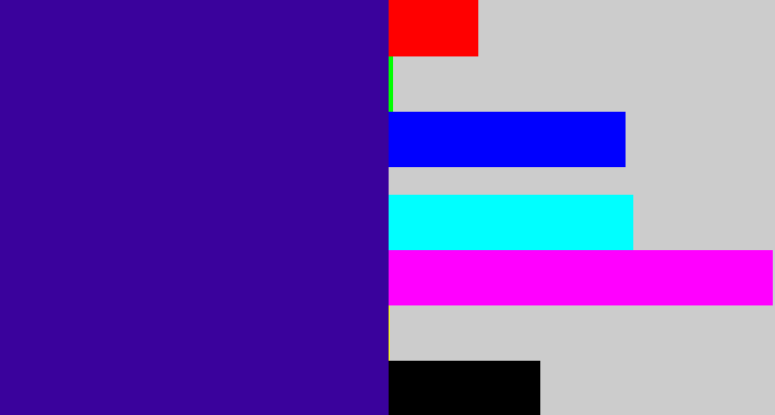 Hex color #3a029c - indigo