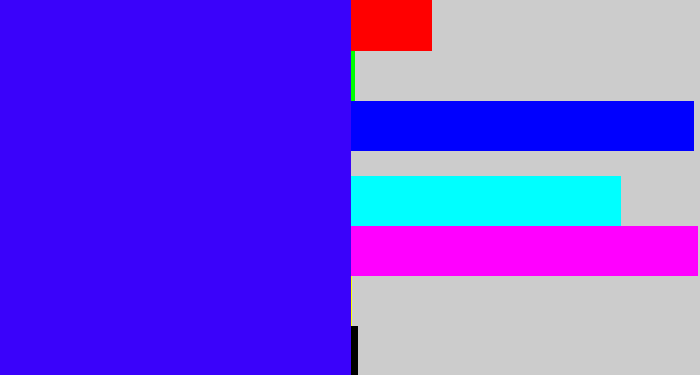 Hex color #3a02fa - blue/purple