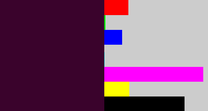 Hex color #3a032c - dark plum