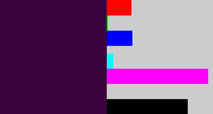 Hex color #3a033e - deep purple