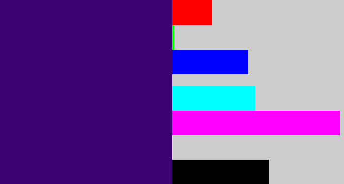 Hex color #3a0370 - royal purple