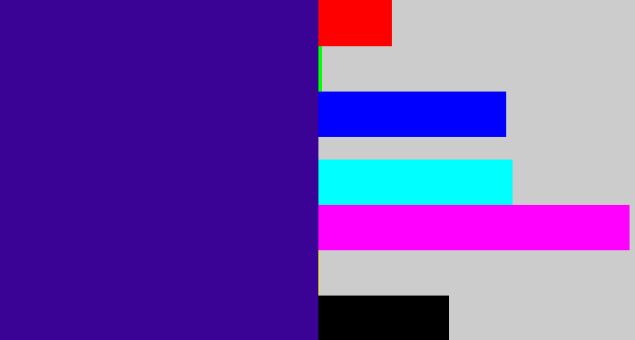 Hex color #3a0396 - indigo