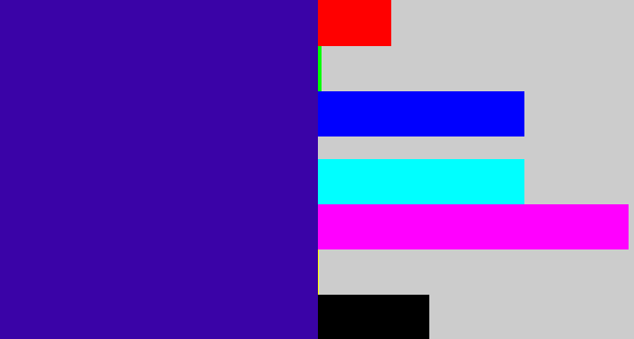 Hex color #3a03a7 - indigo blue