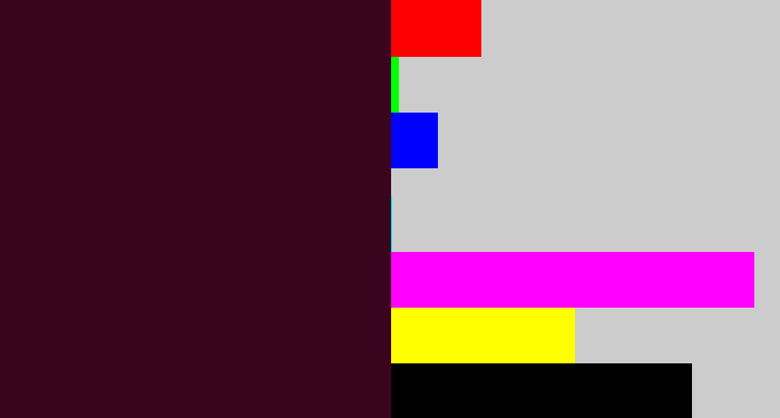 Hex color #3a041f - dark plum