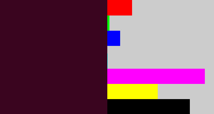 Hex color #3a051f - dark plum