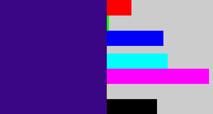 Hex color #3a0686 - indigo
