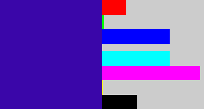 Hex color #3a06a9 - indigo blue