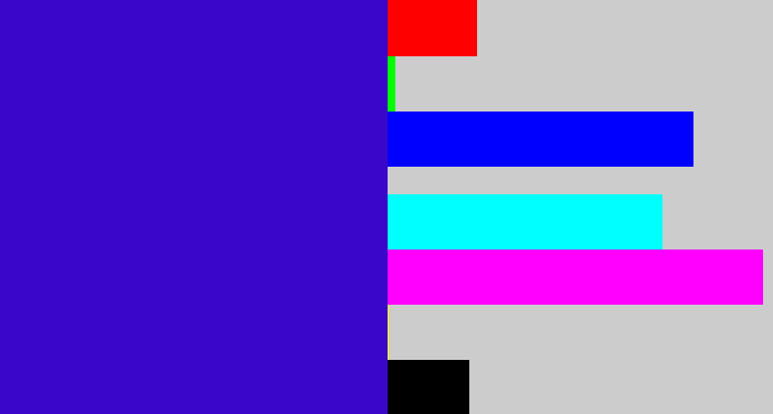 Hex color #3a06ca - violet blue