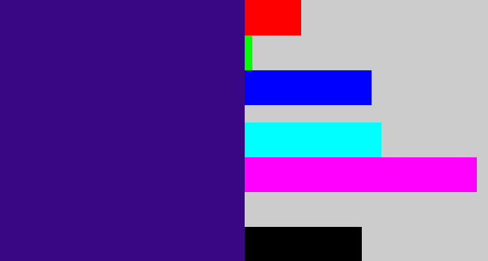 Hex color #3a0784 - indigo