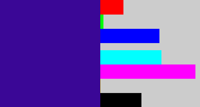 Hex color #3a0796 - indigo