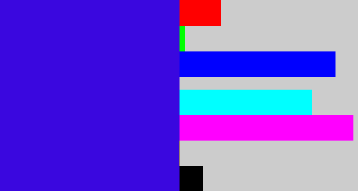 Hex color #3a07df - violet blue