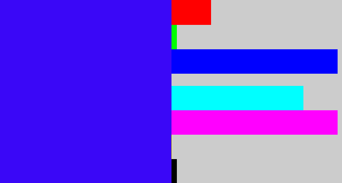 Hex color #3a07f7 - blue/purple