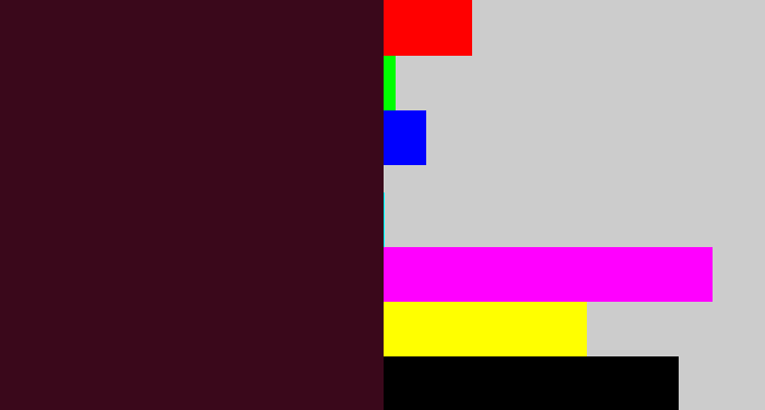 Hex color #3a081b - dark plum