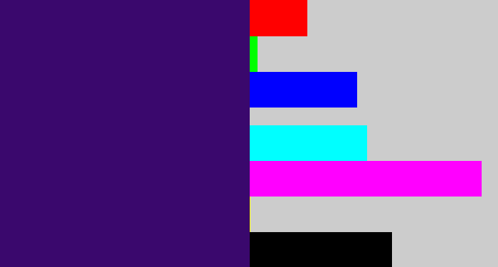 Hex color #3a086d - royal purple